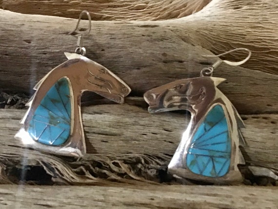 Very Intricate Horse Native American Navajo Sterling Silver Horses Earrings Signed Very Intricate Horse Native American Navajo Sterling Silver Horses Earrings Signed