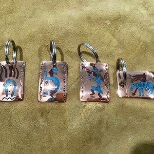 SIGNED Authentic Native America Indian Jewelry Navajo Copper Turquoise Red Coral Keychain Kokopelli Art Southwest Jewelry