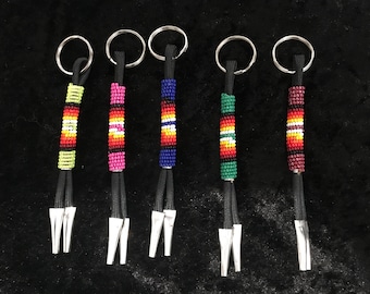 Authentic Native America Indian Jewelry Fully Hand Beaded Keychain Southwestern Art Southwest Jewelry Multi Colored Beaded
