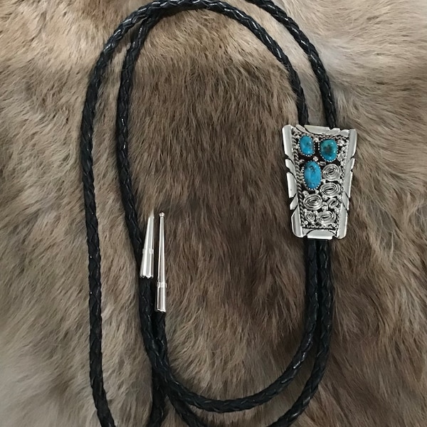 Vintage Authentic Native American Indian Jewelry Navajo Zuni Sterling Silver Feather Turquoise Bolo Tie Native America Southwestern