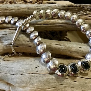 Vintage Native America Indian Jewelry Navajo Zuni Tribe Sterling Silver Concho Necklace Earrings Set Southwestern Black Onyx
