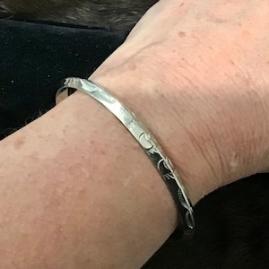 SIGNED Vintage Authentic Native America Indian Jewelry Sterling Silver Hand Engraved  Navajo Cuff Southwestern Handcrafted Handmade