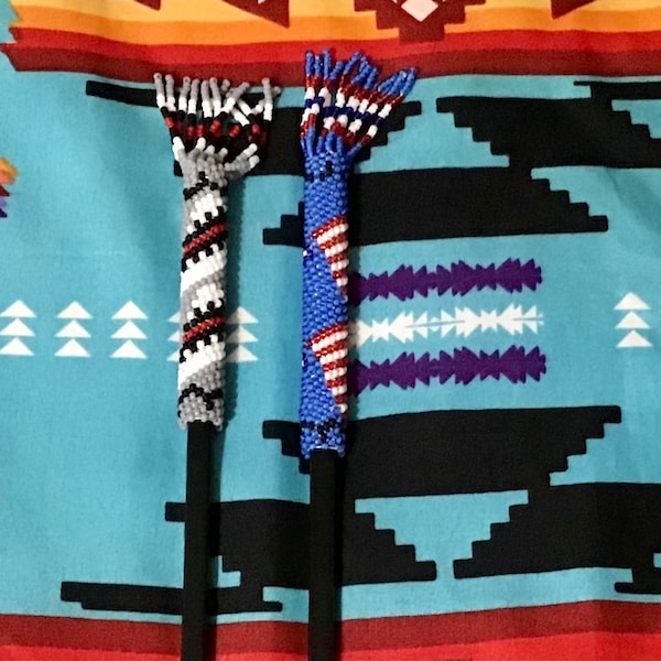 Native America Indian Jewelry Southwestern Navajo Zuni Hopi Beaded Stick Hair Accessories Native American Art Hand Beaded Barrette Hair Pick