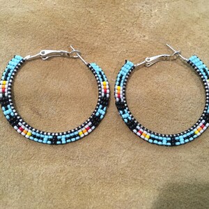 Native American Indian Jewelry Hoop Earrings Navajo Zuni Turquoise