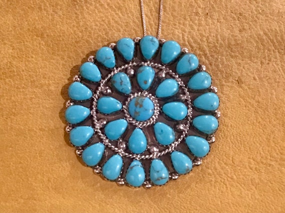 Baby Kachina Native American Navajo Kingman Turquoise Sterling Silver Pin/ Pendant Signed Baby Kachina Native American Navajo Kingman Turquoise Sterling Silver Pin/ Pendant Signed
