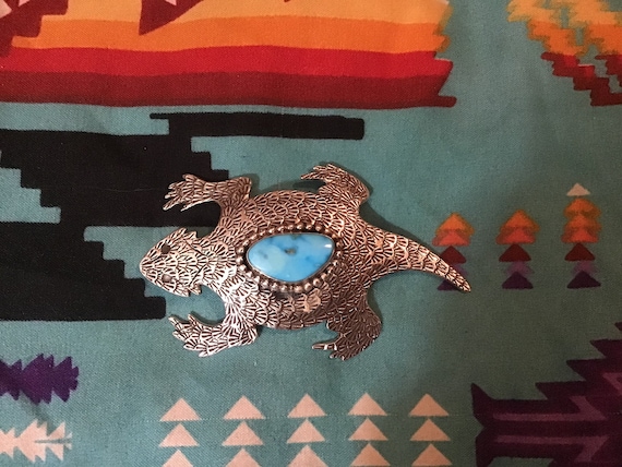 Rare Vintage Native American Navajo #8 Turquoise Sterling Silver Lizard Bracelet Rare Vintage Native American Navajo #8 Turquoise Sterling Silver Lizard Bracelet