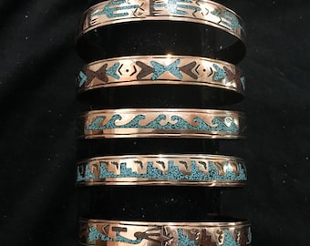 Native American Navajo Hand Stamped Handcrafted Copper Sterling