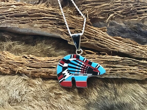 Jeff Jones Vintage Native American Navajo Turquoise Coral Inlay Sterling Silver Necklace Jeff Jones Vintage Native American Navajo Turquoise Coral Inlay Sterling Silver Necklace