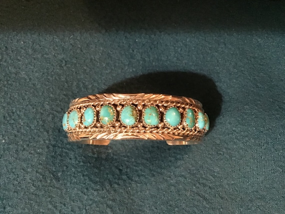 Authentic Vintage Native American Navajo Biker Bracelet Ketoh Turquoise Sterling Silver Authentic Vintage Native American Navajo Biker Bracelet Ketoh Turquoise Sterling Silver