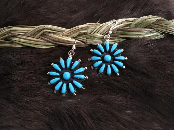 Unique Vintage Native American Navajo Sleeping Beauty Turquoise Coral Petit Point Pendant Unique Vintage Native American Navajo Sleeping Beauty Turquoise Coral Petit Point Pendant