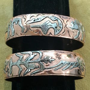 SIGNED Native America Indian Jewelry Apache Navajo Zuni Copper Native Kokopelli Bracelet Cuff Southwestern