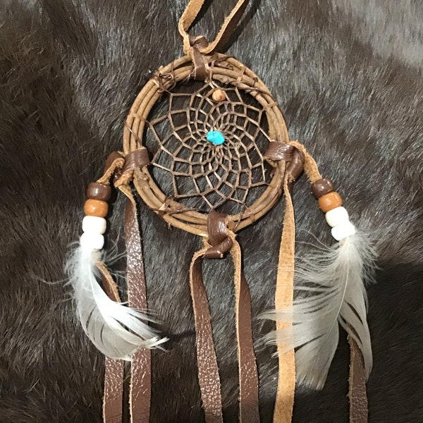 Native America Indian Navajo Dream Catcher Ghost Bead Turquoise Feathers Beaded Leather Southwestern Art Navajo Turquoise Art & Collectibles