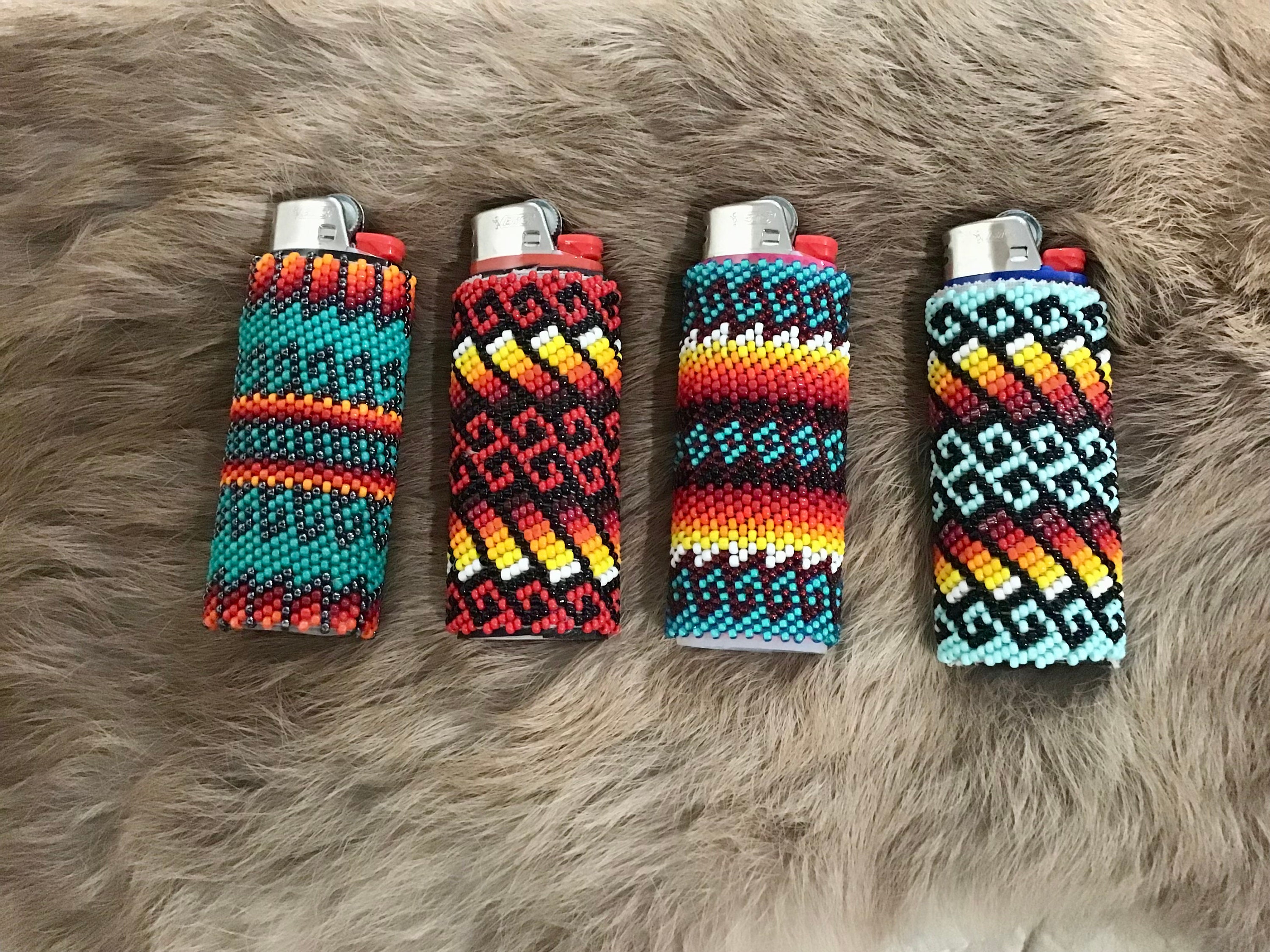 Native American Indian Jewelry Navajo Peyote Stitch Wrapped Hand Beaded  Cigarette Lighter Case Cover Southwestern Art