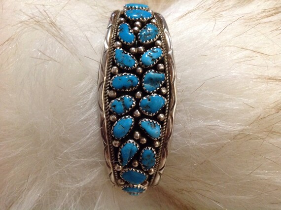 Rare Vintage Native American Navajo Sleeping Beauty Turquoise Square Cut Silver Link Bracelet Rare Vintage Native American Navajo Sleeping Beauty Turquoise Square Cut Silver Link Bracelet