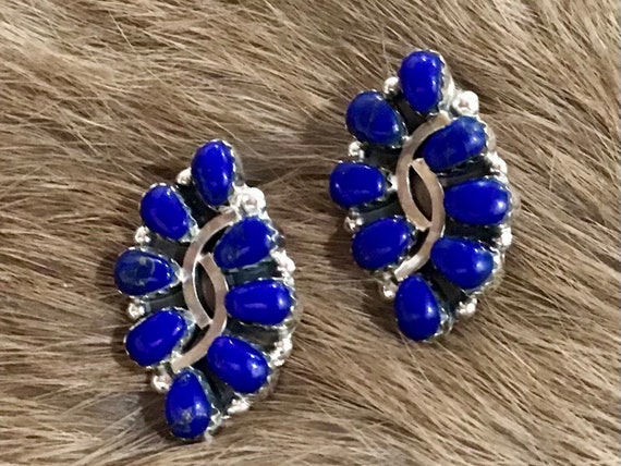 Terrific Native American Lapis Sterling Silver Earrings Terrific Native American Lapis Sterling Silver Earrings