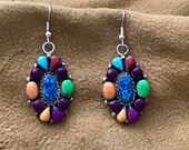 SIGNED Vintage Native America Indian Jewelry Earrings Sterling Silver Spiny Oyster Zuni Petit Point Needlepoint Earrings Southwestern