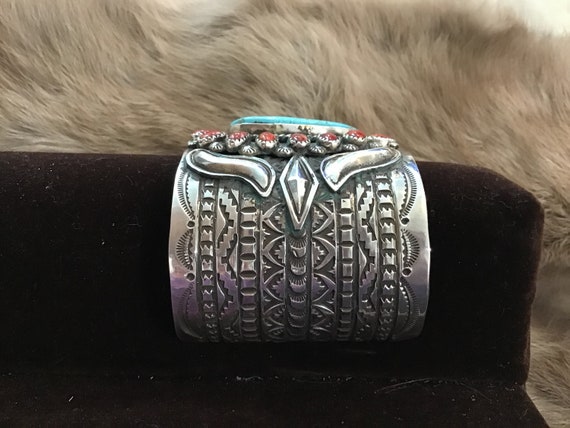 Rare Turquoise Native American #8 Heavy Buffalo Sterling Silver Bracelet Rare Turquoise Native American #8 Heavy Buffalo Sterling Silver Bracelet