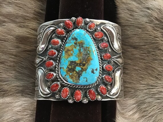 Native American Thick Very Rare #8 Turquoise Inlay Form Sterling Silver Bracelet Native American Thick Very Rare #8 Turquoise Inlay Form Sterling Silver Bracelet