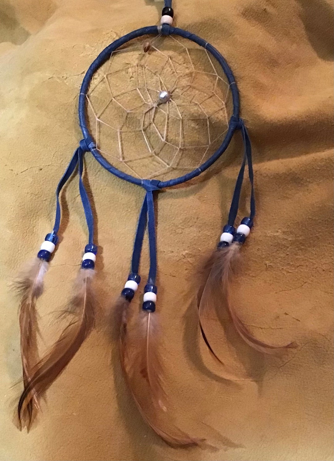 Native America Indian Navajo Dream Catcher Turquoise Feathers Beaded ...