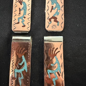 SIGNIERTE Native American Indian Navajo Türkis Rote Koralle Kupfer Geldklammer Zuni Southwestern Native American Art