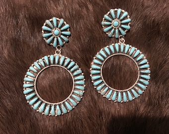 Early Rare Vintage Native American Navajo Turquoise Sterling Silver Earrings Early Rare Vintage Native American Navajo Turquoise Sterling Silver Earrings