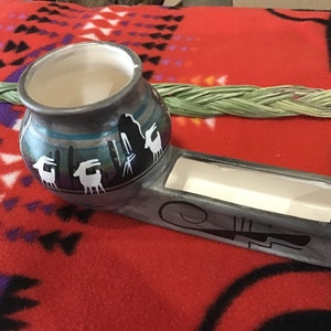 Auténtica cerámica de pelo de caballo indio indio blanco cerámica Pot America Southwest Art Navajo Fin de la cerámica de pelo de caballo Trail