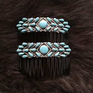 Joyería vintage de los indios nativos americanos del suroeste Navajo Zuni Hopi, horquilla para el cabello de la Bella Durmiente, peine con pasador turquesa, plata de ley