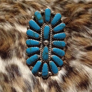SIGNED Vintage Native America Indian Jewelry Navajo Zuni Petit Point Sterling Silver Coral Turquoise Ring Southwestern Jewelry Needlepoint