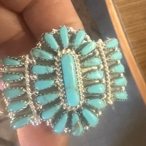 SIGNED Native America Indian Jewelry Navajo Bracelet Cuff Zuni Sterling Silver Turquoise Petit Point Inlay Bracelet Cuff Southwestern