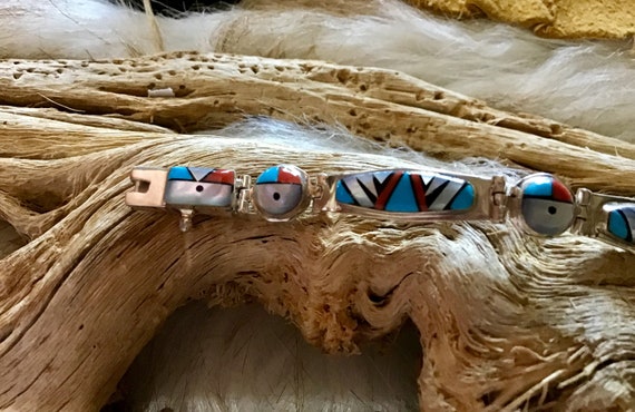Signed Vintage Native American Navajo Turquoise Sun Sterling Silver Bracelet Signed Vintage Native American Navajo Turquoise Sun Sterling Silver Bracelet