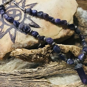 Vintage Native America Indian Jewelry Chunky Amethyst with Pendant Swarovski Crystals Navajo Necklace Southwestern Jewelry Zuni Navajo