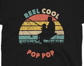 Fishing Grandpa Shirt.Reel Cool Pop Pop. Grandpa Fisherman. Fisherman Pop Pop. Father's Day Pop Pop Retro Short-Sleeve Unisex T-Shirt