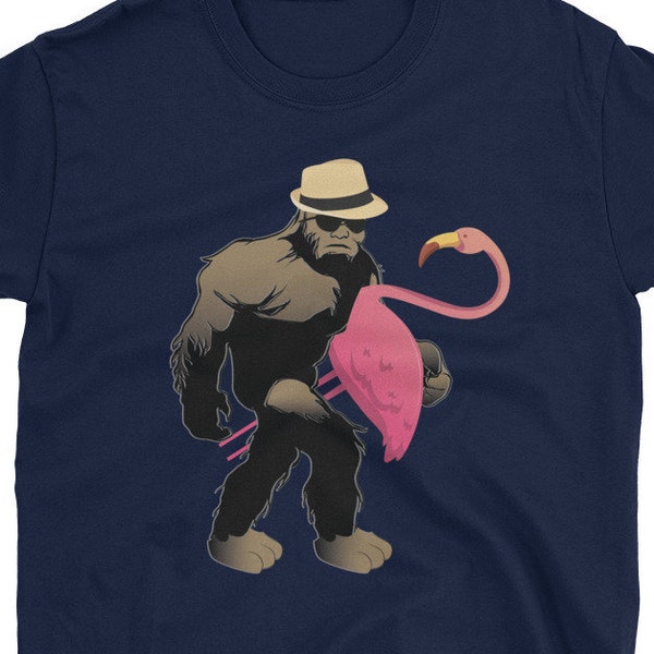 Big Foot Carrying Flamingo. Sasquatch And Flamingo. Short-Sleeve Unisex T-Shirt