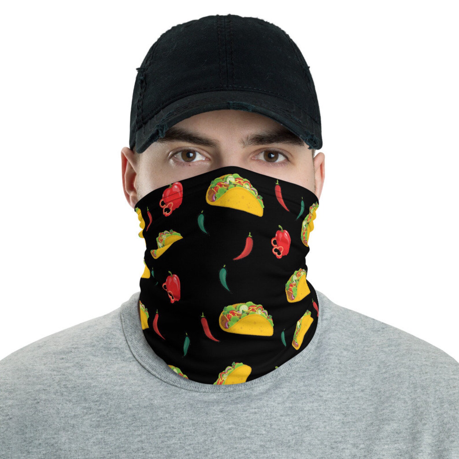 Taco Face Mask Taco Mexican Food Black Face Mask Neck Gaiter Etsy