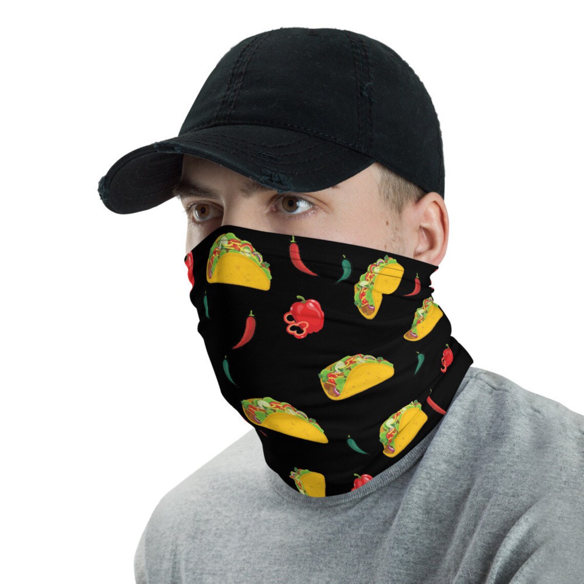 Taco Face Mask Taco Mexican Food Black Face Mask Neck Gaiter Etsy