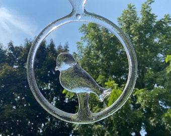 Grand attrape-soleil oiseau Kosta Boda - Cintre en verre transparent - Design Bertil Vallien - Fabriqué en Suède
