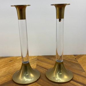 Brass and Lucite candlestick holders - Vintage tableware - Beautiful centerpiece candleholders