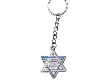 Blue White Jewish Star of David Hamsa Good Luck Key Chain Keychain