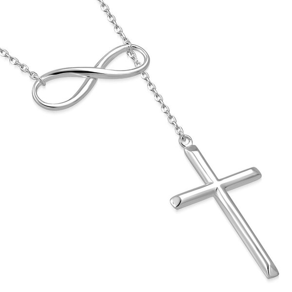 Womens 925 Sterling Silver Infinity Cross Religious Pendant Necklace