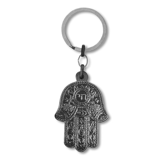 Made in Israel. Hamsa /"Chai/" Key Chain Lucky Charm with blue stone