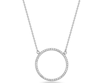 Wishrocks Round Cut White CZ Circle of Life Pendant Necklace in Sterling Silver