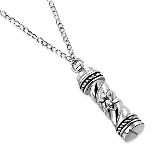 Mens Boys Stainless Steel Mezuzah Pendant Jewish Judaica Hebrew Shin Blessing Necklace