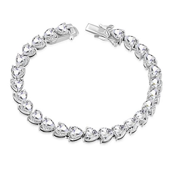 Women's 925 Sterling Silver Love Heart Tennis Bracelet Etsy