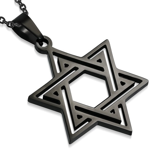 Stainless Steel Classic Jewish Star of David Pendant Necklace, 21.5"