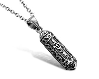 Jewel Tie 925 Sterling Silver Mezuzah with Star & Chai Pendant 7mm x 27mm Jewel Tie 925 Sterling Silver Mezuzah with Star & Chai Pendant 7mm x 27mm