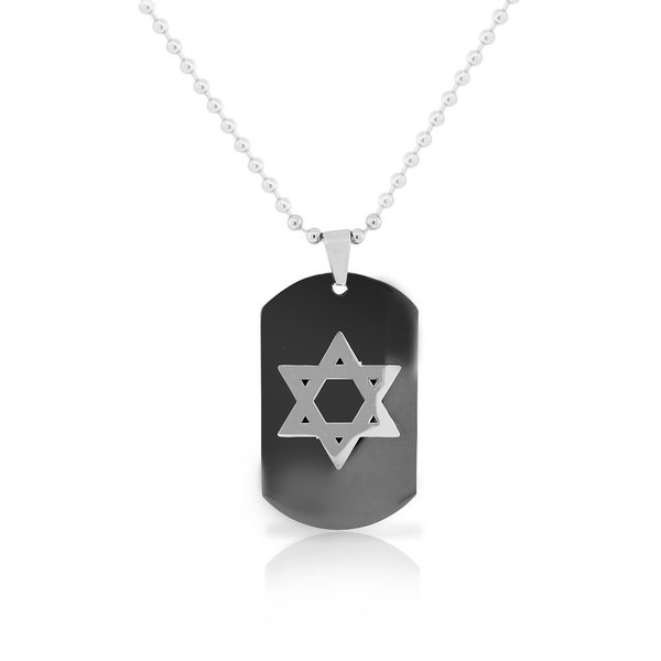 EDFORCE Stainless Steel Black Coating Dog Tag Star of David Mens Pendant Necklace