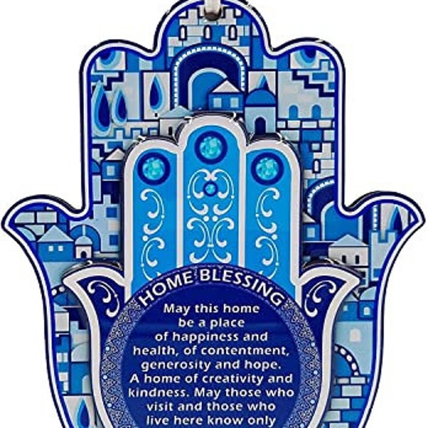 Hamsa Hand Wall Decor Home Blessing Jerusalem Landscape Background Blue Design Evil Eye Protection Amulet