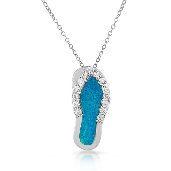 Silver Blue Opal Flip Flop Pendant Necklace main image 0