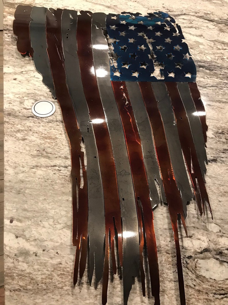 Metal Tattered Flag Sign Custom Metal Sign American Flag Etsy