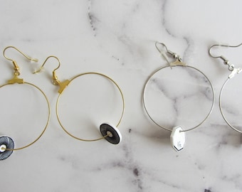 Earrings with plastic plates/handmade/hand drawing/lines/gold/silver/graphic/Octagon/font/circle/earrings/hoops